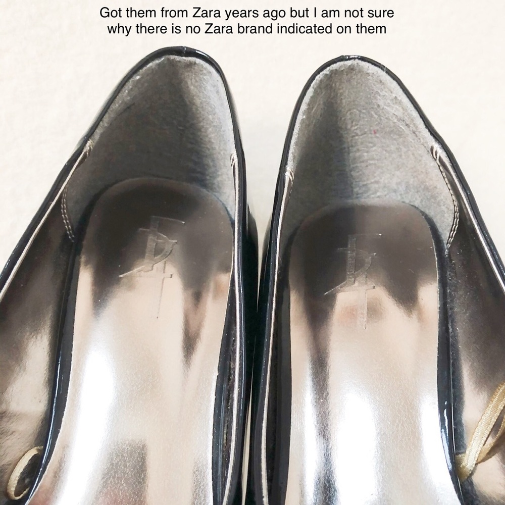 Zara Black Peep Toe Stiletto Heels Bow Detail Faux Vegan Patent Leather Shoes - Picture 8 of 16